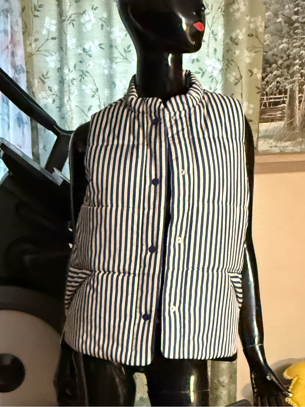Striped Navy & White Quilted Sleeveless Vest